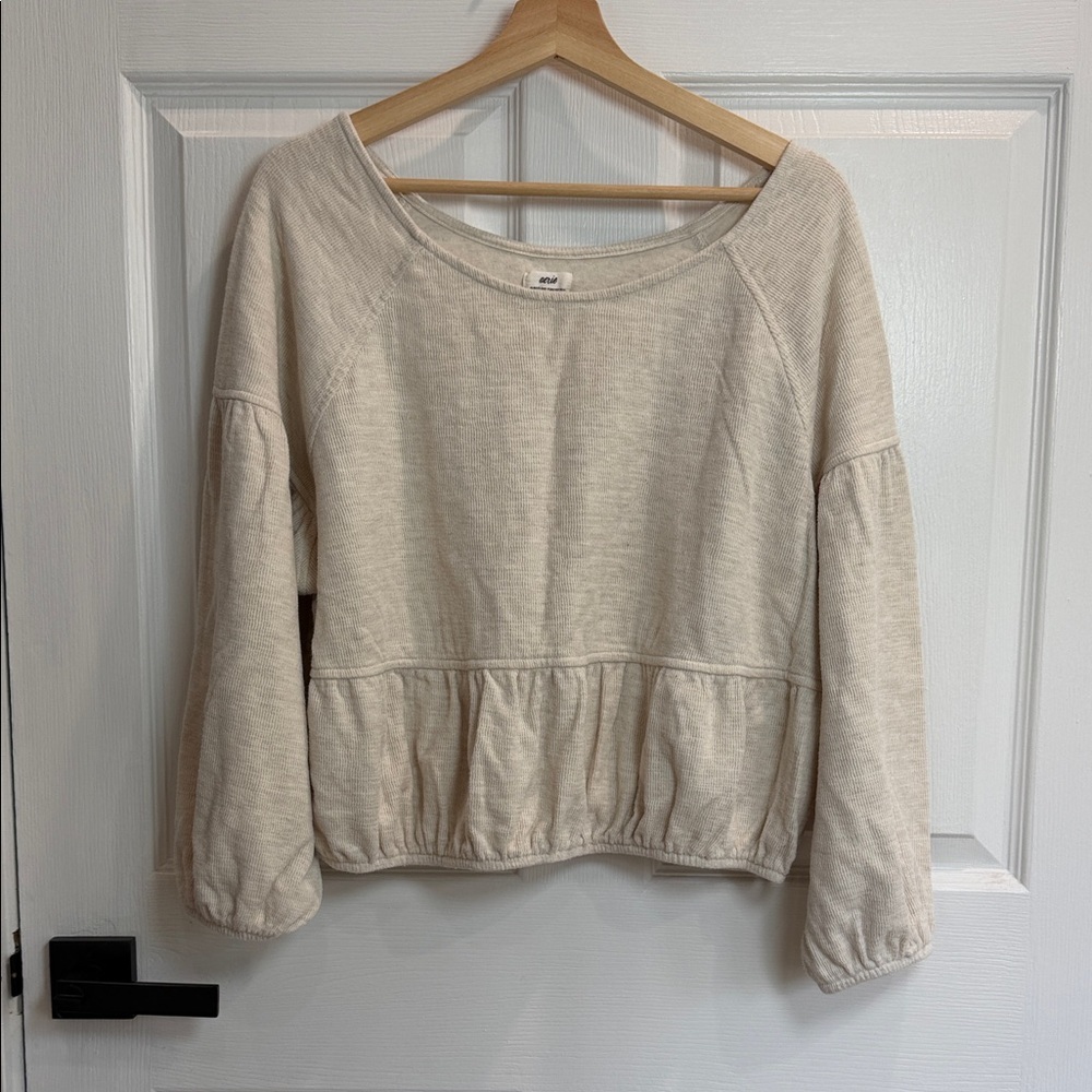 Aerie Cream Peplum Sweatshirt